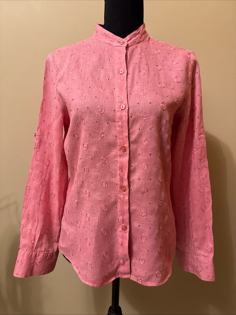 Saint Tropez West Pink Eyelet Button-Front Blouse